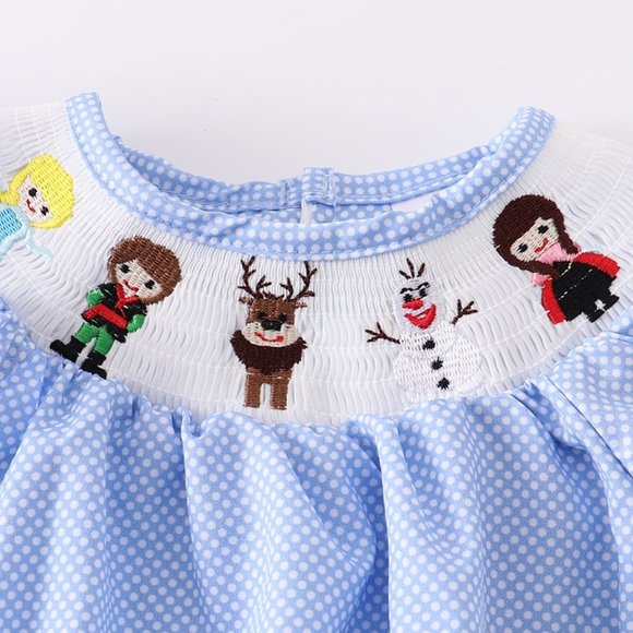 Baby Girls Princess Elsa Ana Olaf Frozen Smocked Embroidered Bubble Romper - Picture 2 of 5